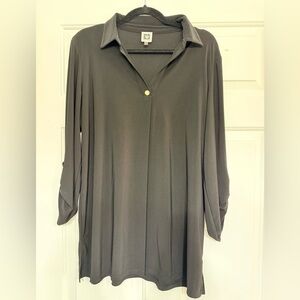 Anne Klein Black Collared Long Sleeve Tunic